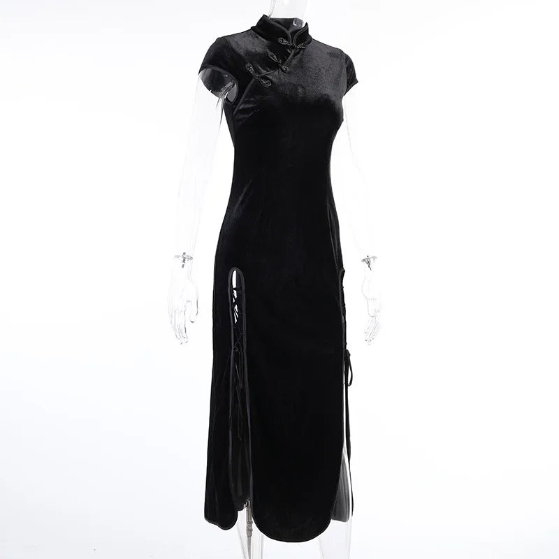 2024 Vintage Black Bandage Chinese Style Cheongsam High