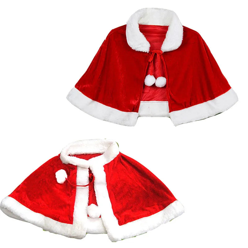 2024 Winter Red Velvet Cape Cloak Christmas Women