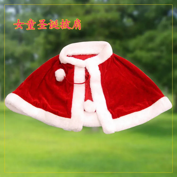 2024 Winter Red Velvet Cape Cloak Christmas Women