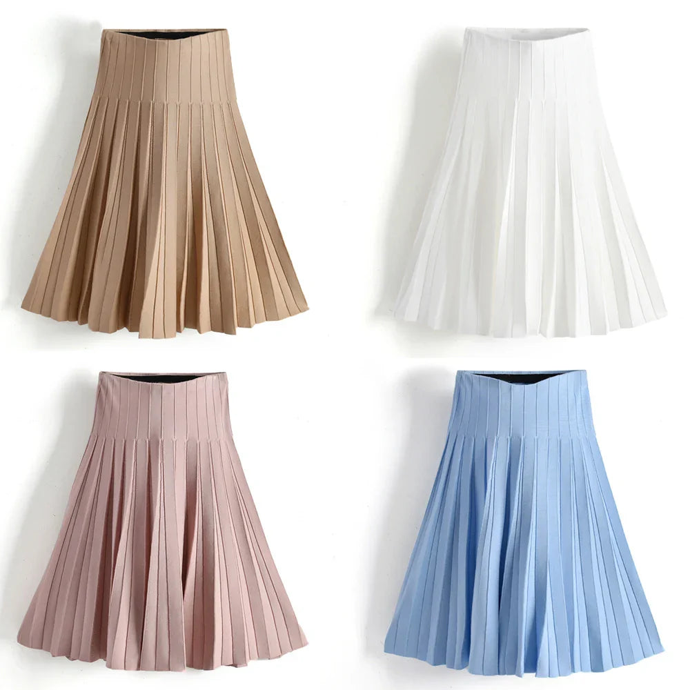 2024 Women Knitted Pleated Skirts Autumn Winter Knitted