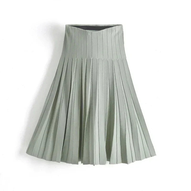 2024 Women Knitted Pleated Skirts Autumn Winter Knitted