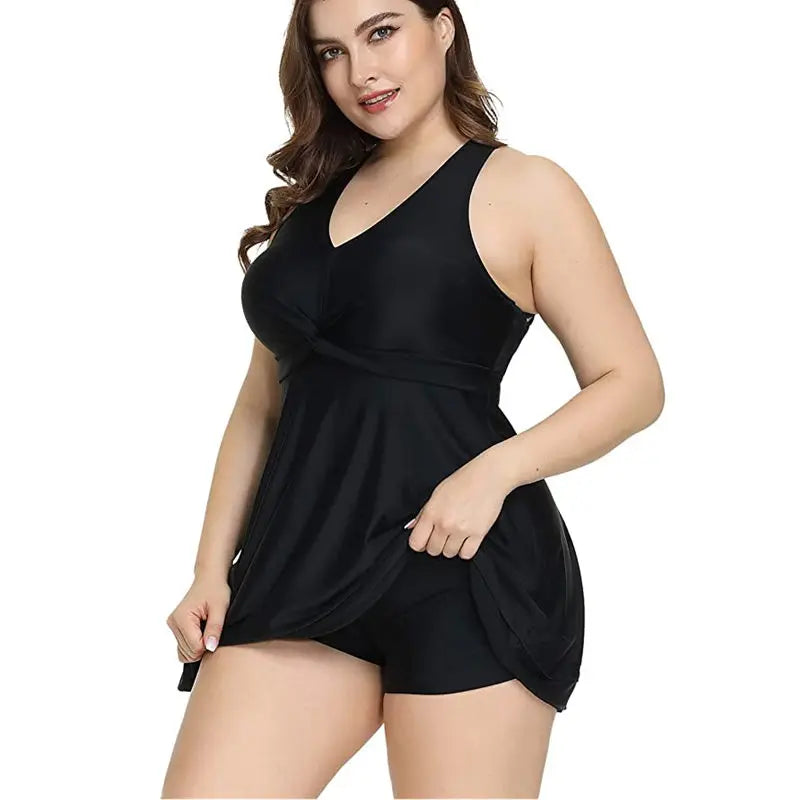 2024 Womens Swimsuit Solid Plus Size Swimdress Two