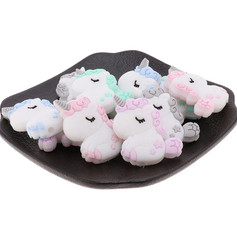 20pc Cute Unicorn Silicone Animal Teether Beads BPA