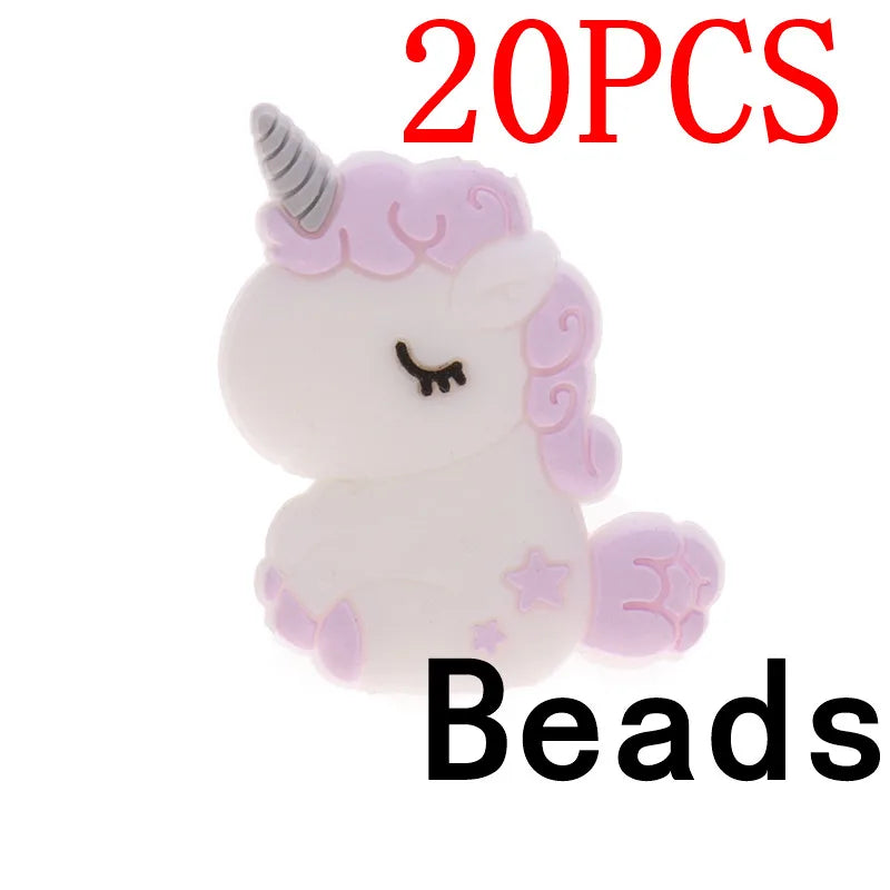20pc Cute Unicorn Silicone Animal Teether Beads BPA