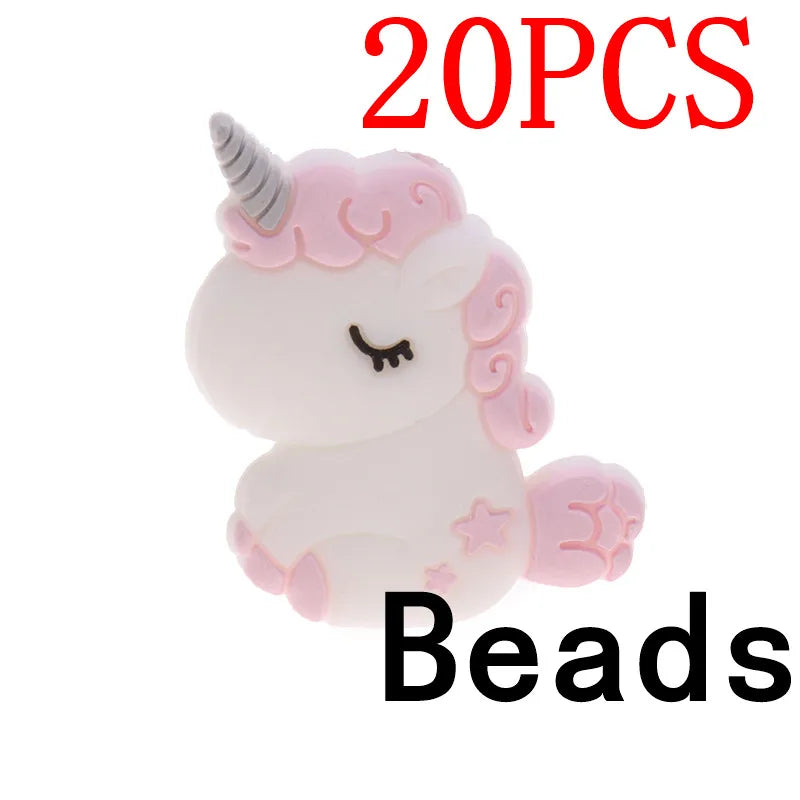 20pc Cute Unicorn Silicone Animal Teether Beads BPA