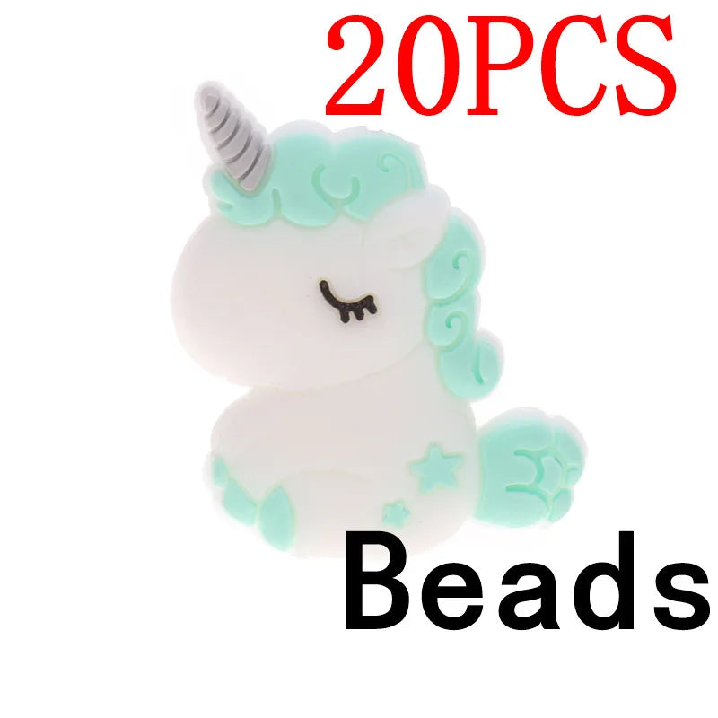 20pc Cute Unicorn Silicone Animal Teether Beads BPA
