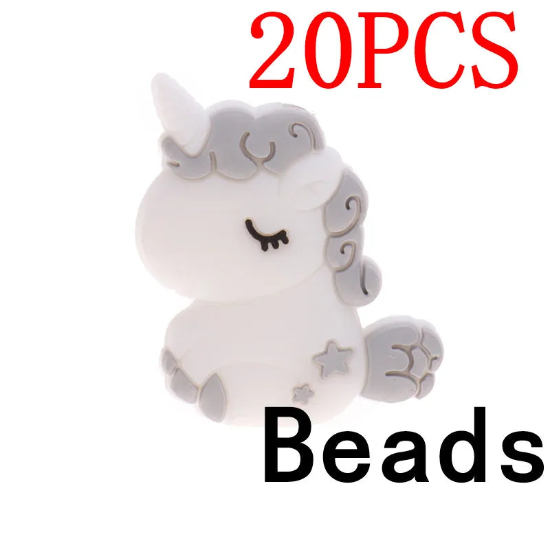20pc Cute Unicorn Silicone Animal Teether Beads BPA