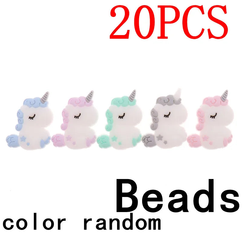 20pc Cute Unicorn Silicone Animal Teether Beads BPA