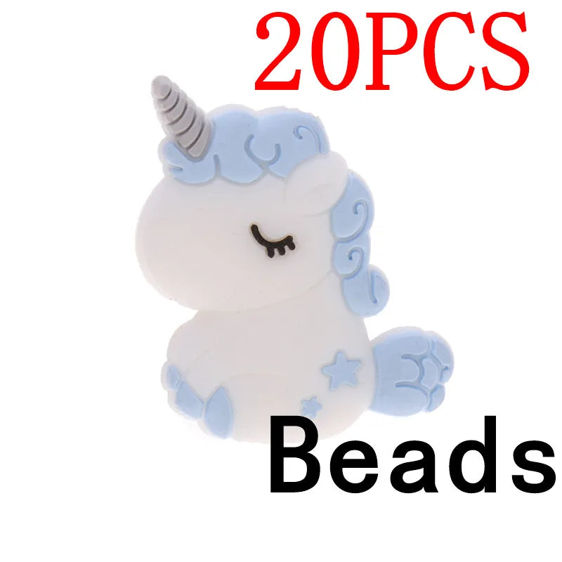 20pc Cute Unicorn Silicone Animal Teether Beads BPA