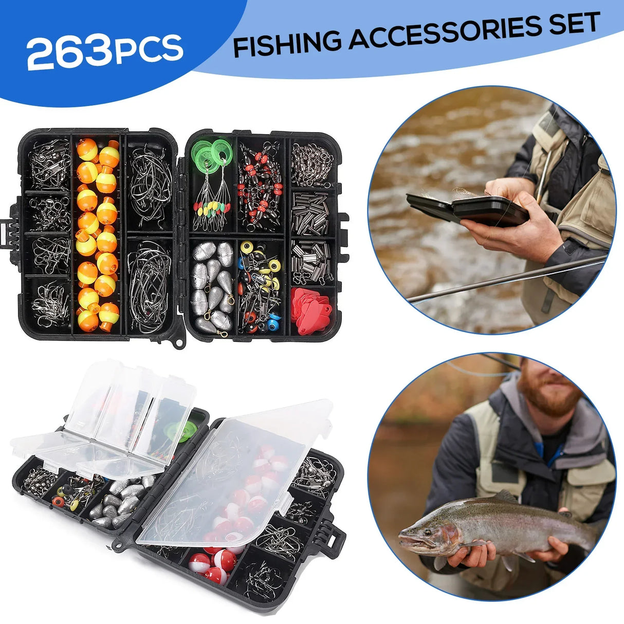 263pcs Outdoor Fishing Accessories Set with Tackle Box