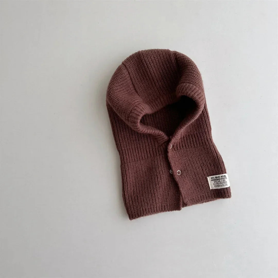 2PCS Baby Hooded Hats Mittens Solid Winter Knitted