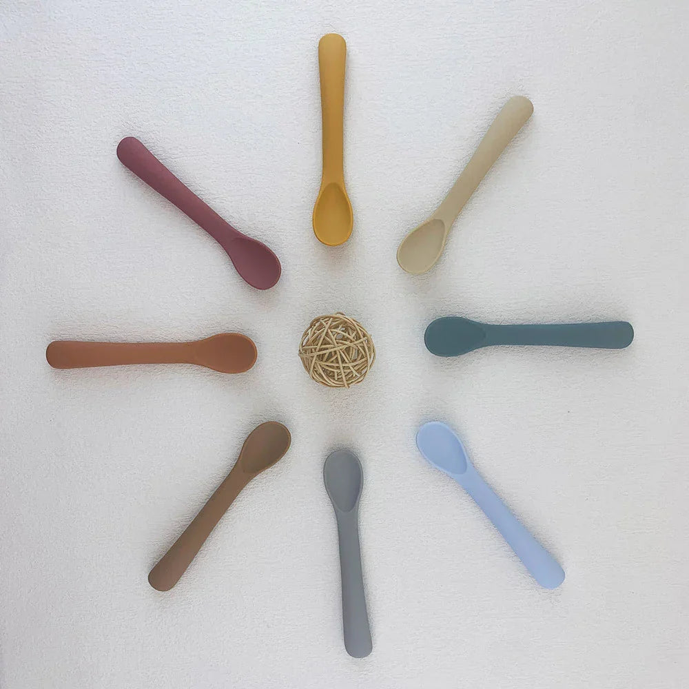 2Pcs Baby Silicone Learning Spoons Set