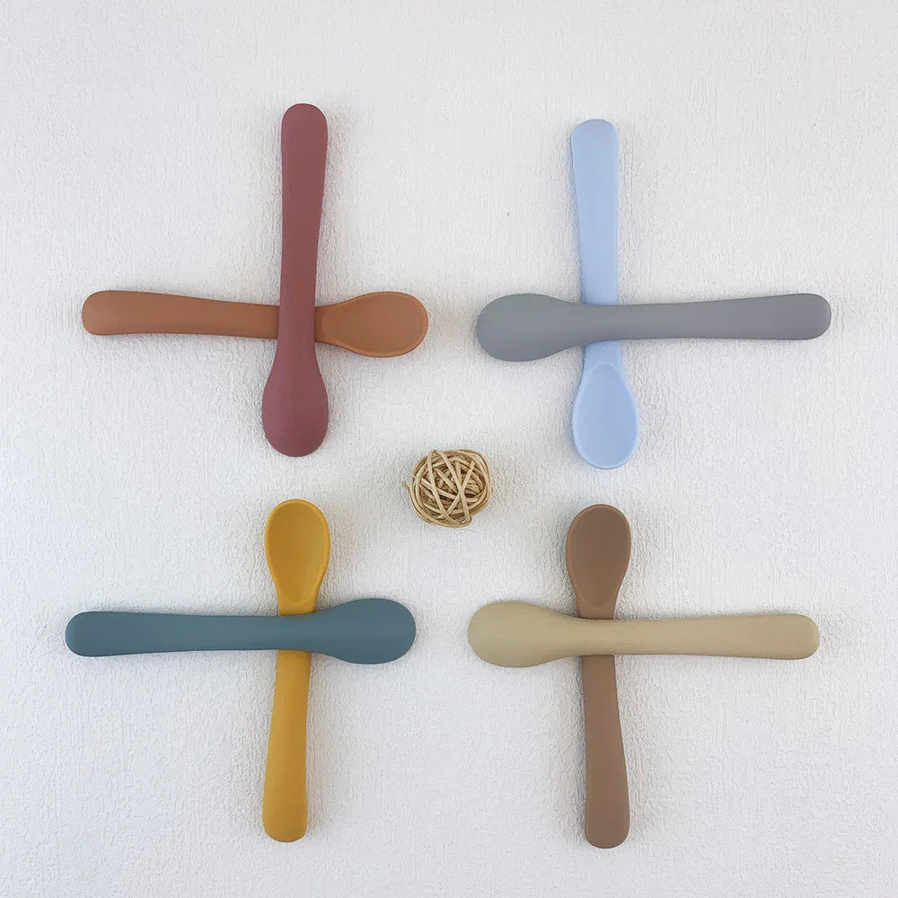 2Pcs Baby Silicone Learning Spoons Set