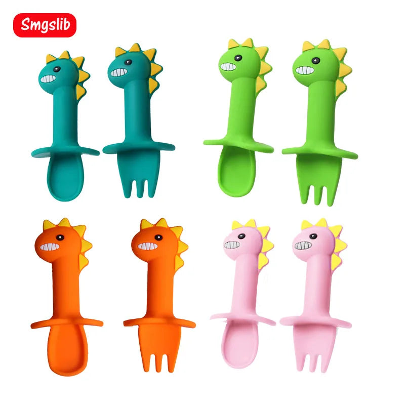 2Pcs/Set Baby Learn Spoon Fork Set Short Easy