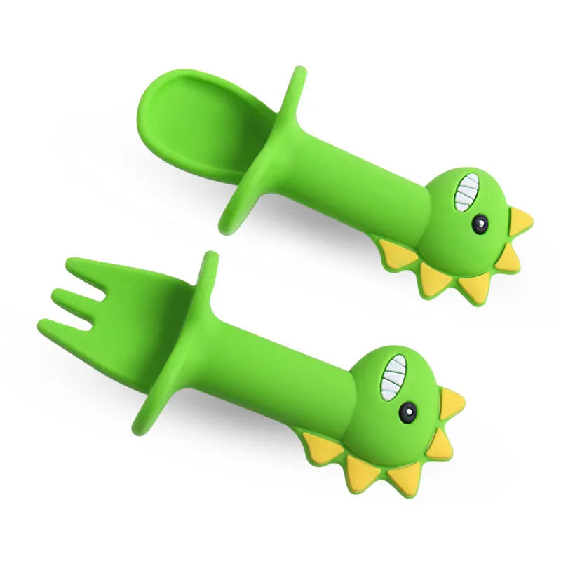 2Pcs/Set Baby Learn Spoon Fork Set Short Easy