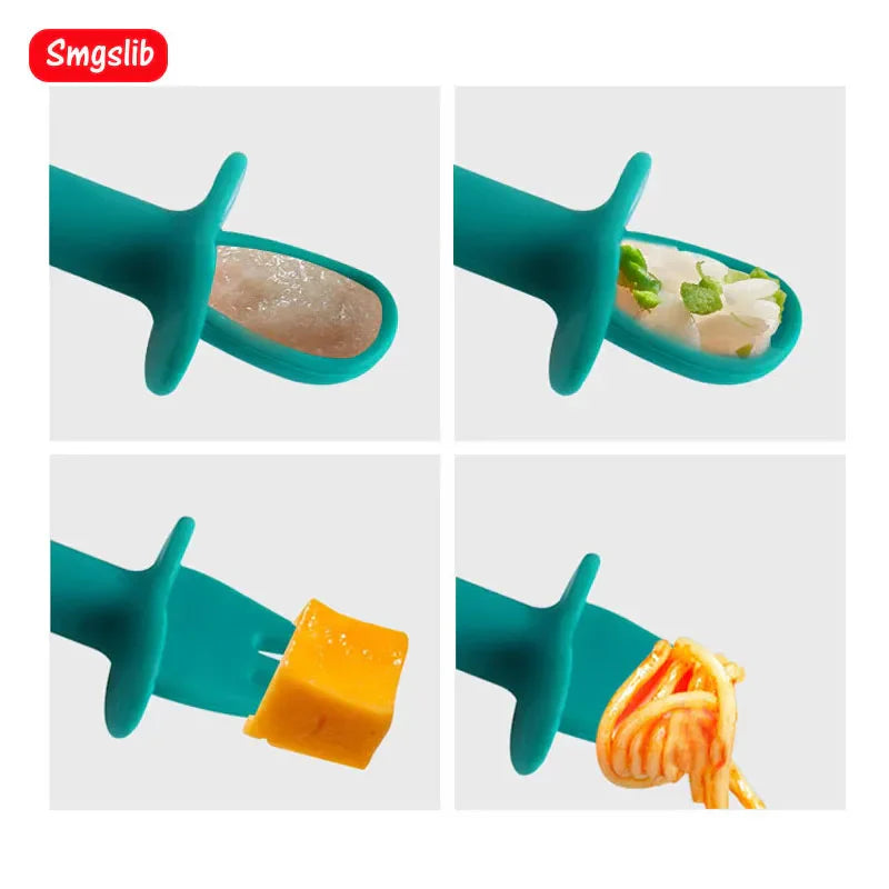 2Pcs/Set Baby Learn Spoon Fork Set Short Easy