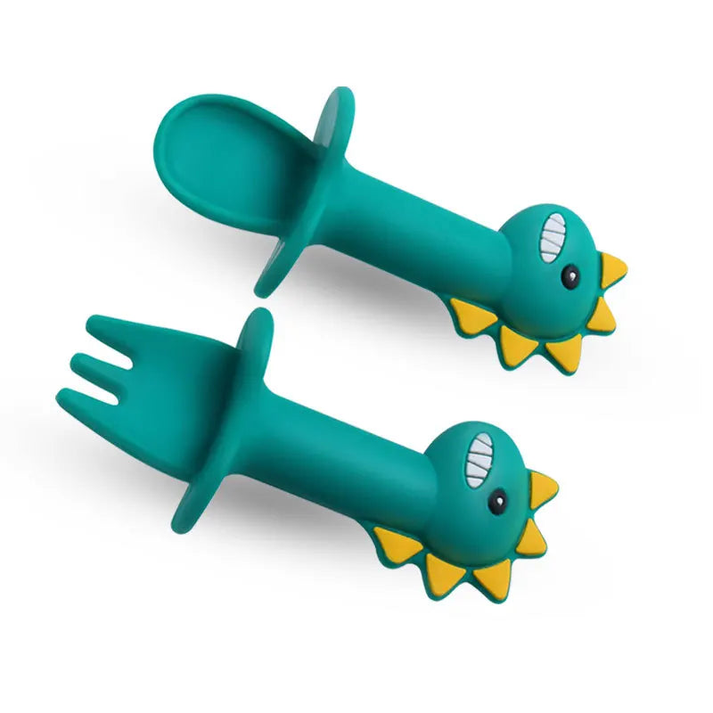 2Pcs/Set Baby Learn Spoon Fork Set Short Easy