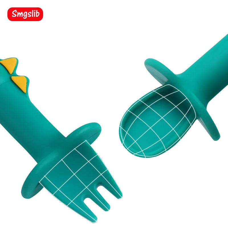 2Pcs/Set Baby Learn Spoon Fork Set Short Easy