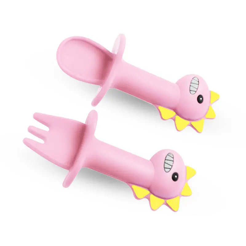 2Pcs/Set Baby Learn Spoon Fork Set Short Easy