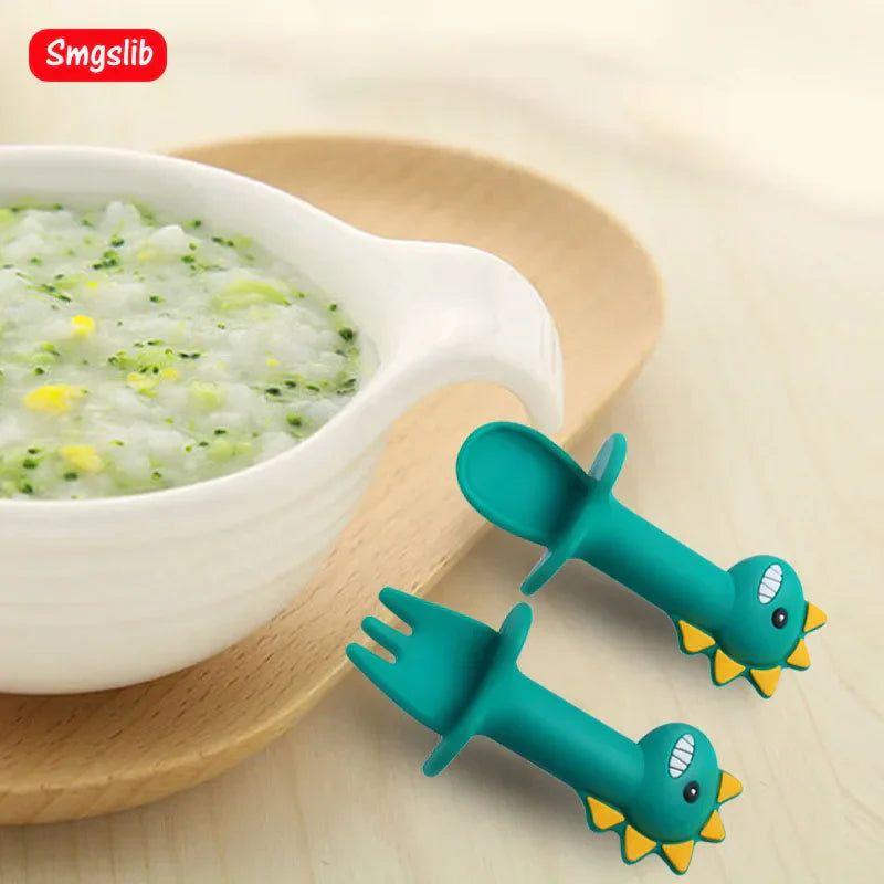 2Pcs/Set Baby Learn Spoon Fork Set Short Easy