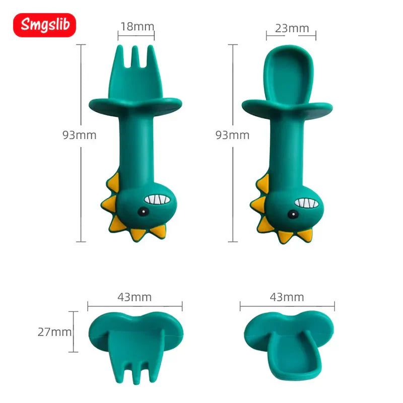 2Pcs/Set Baby Learn Spoon Fork Set Short Easy