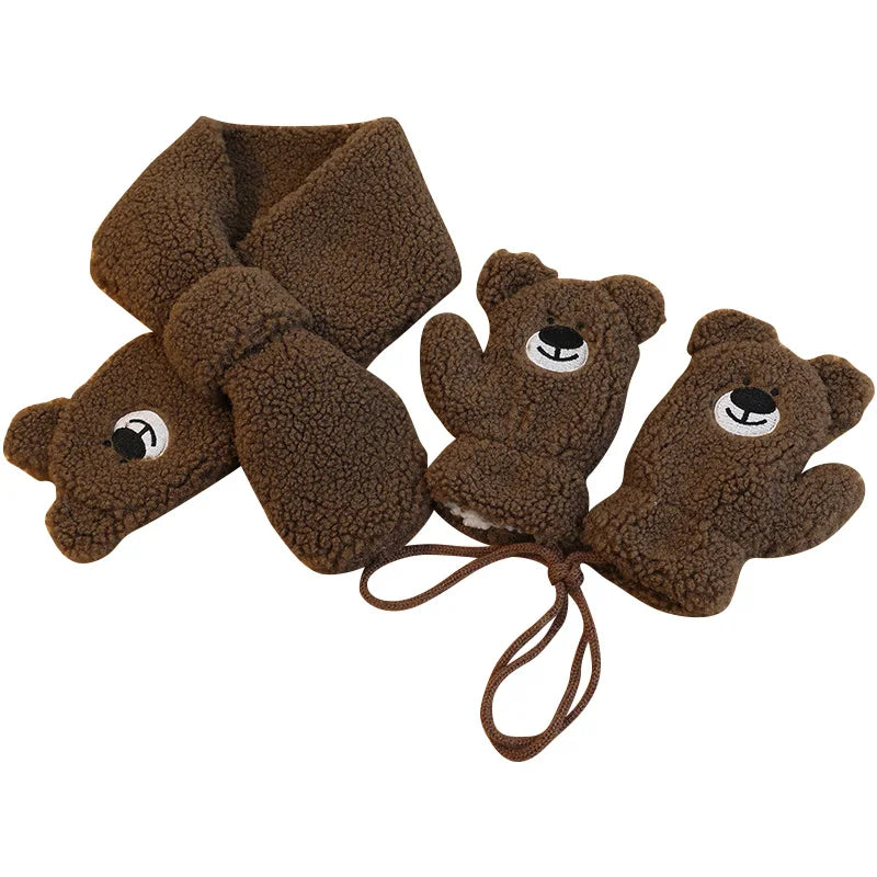 2Pcs Winter Baby Scarf Gloves Set Lamb Wool