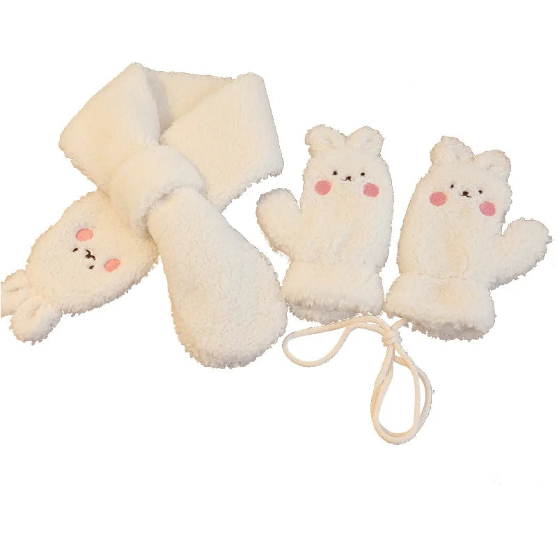 2Pcs Winter Baby Scarf Gloves Set Lamb Wool