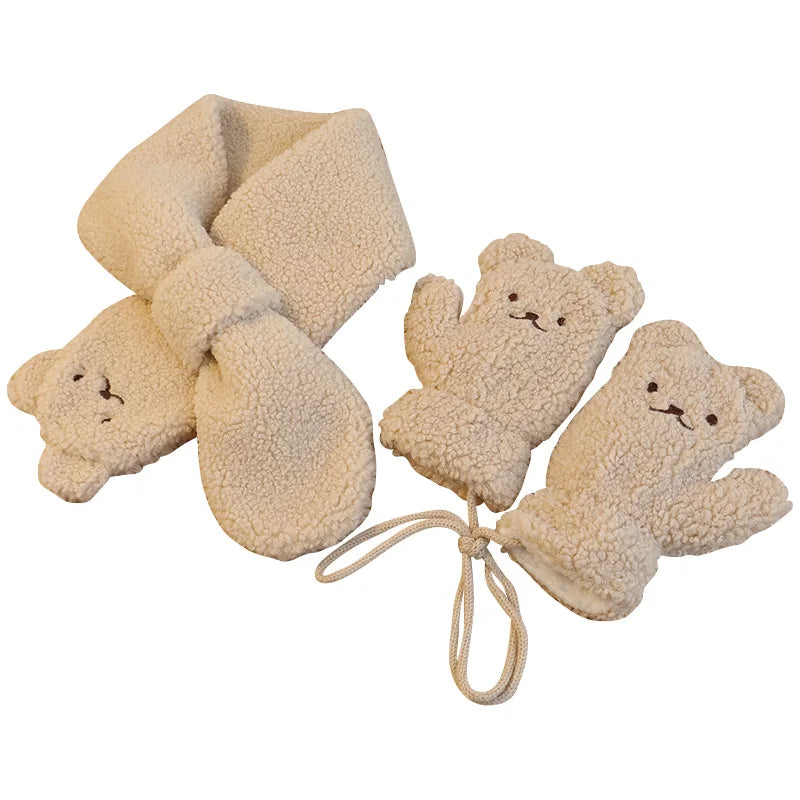 2Pcs Winter Baby Scarf Gloves Set Lamb Wool