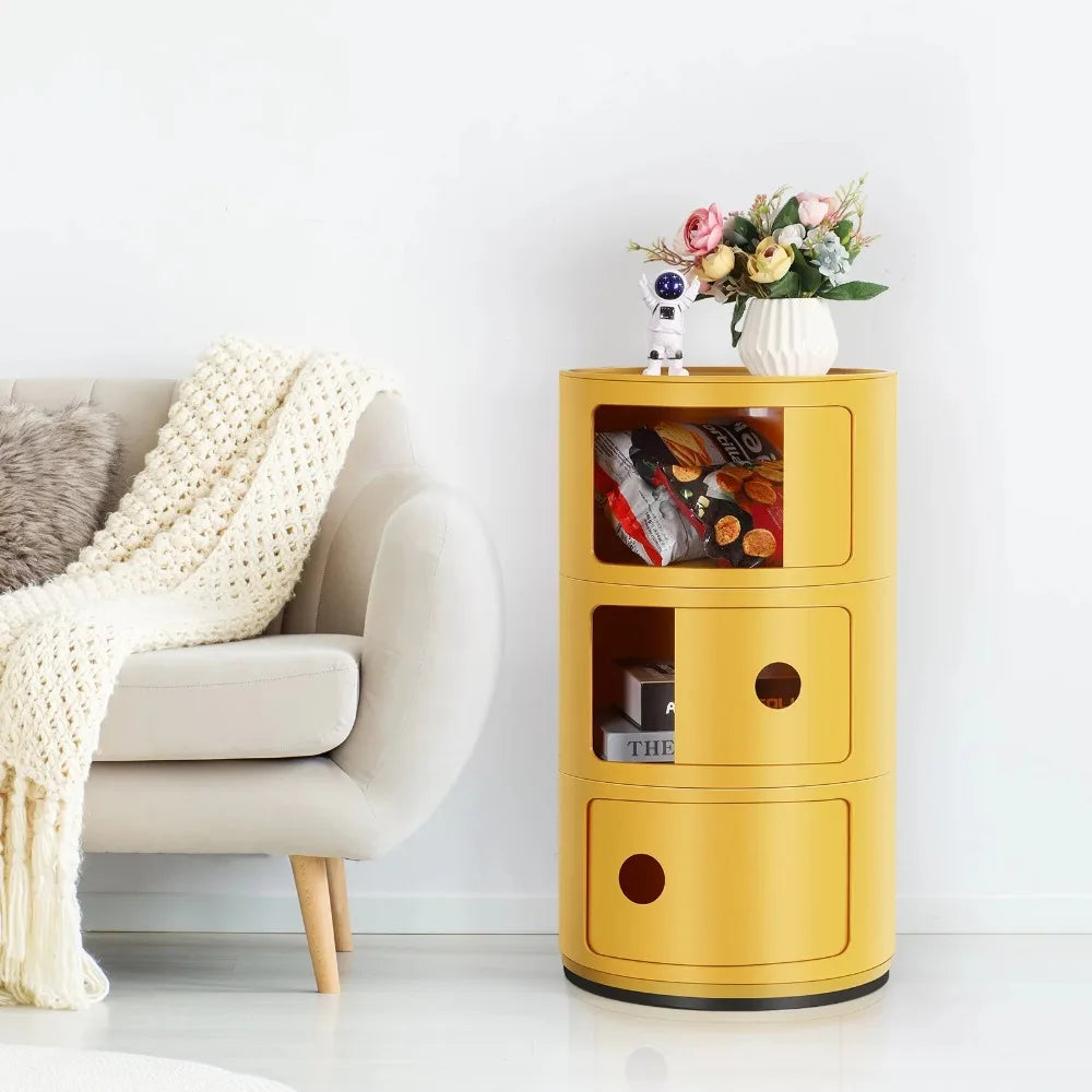 3 Drawer Sliding Barrel Modern Bedroom Nightstand, Yellow