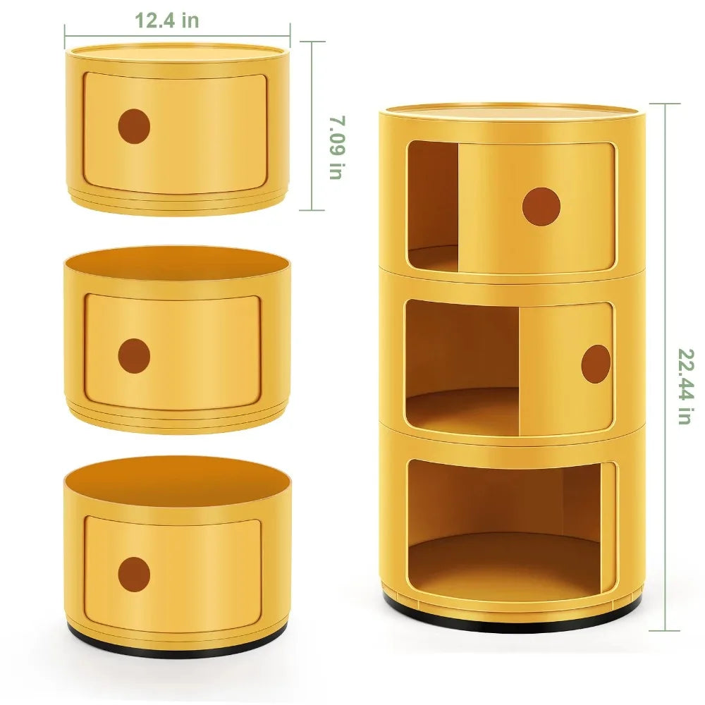 3 Drawer Sliding Barrel Modern Bedroom Nightstand, Yellow