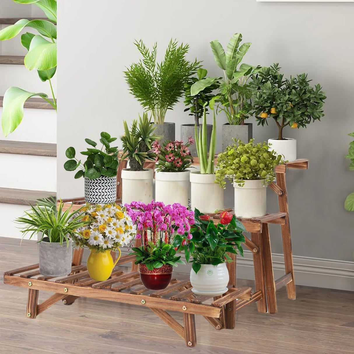 3 Tier Freestanding Ladder Shelf Wood Plant Stand