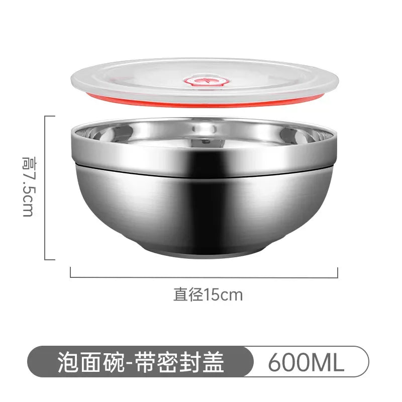 304 Stainless Steel Double Layer Bowls with Lid