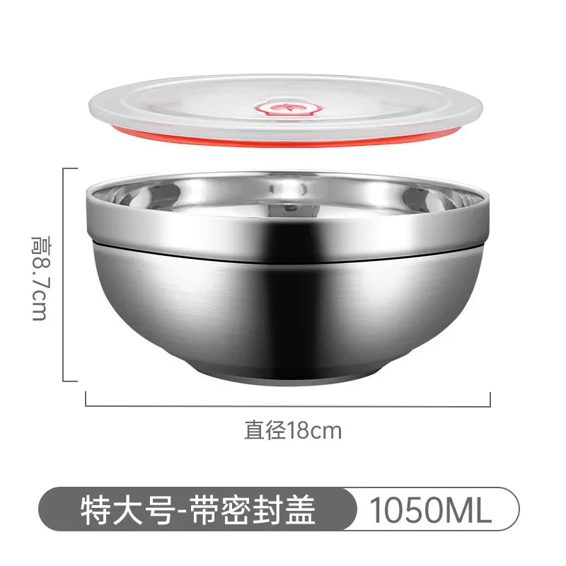 304 Stainless Steel Double Layer Bowls with Lid