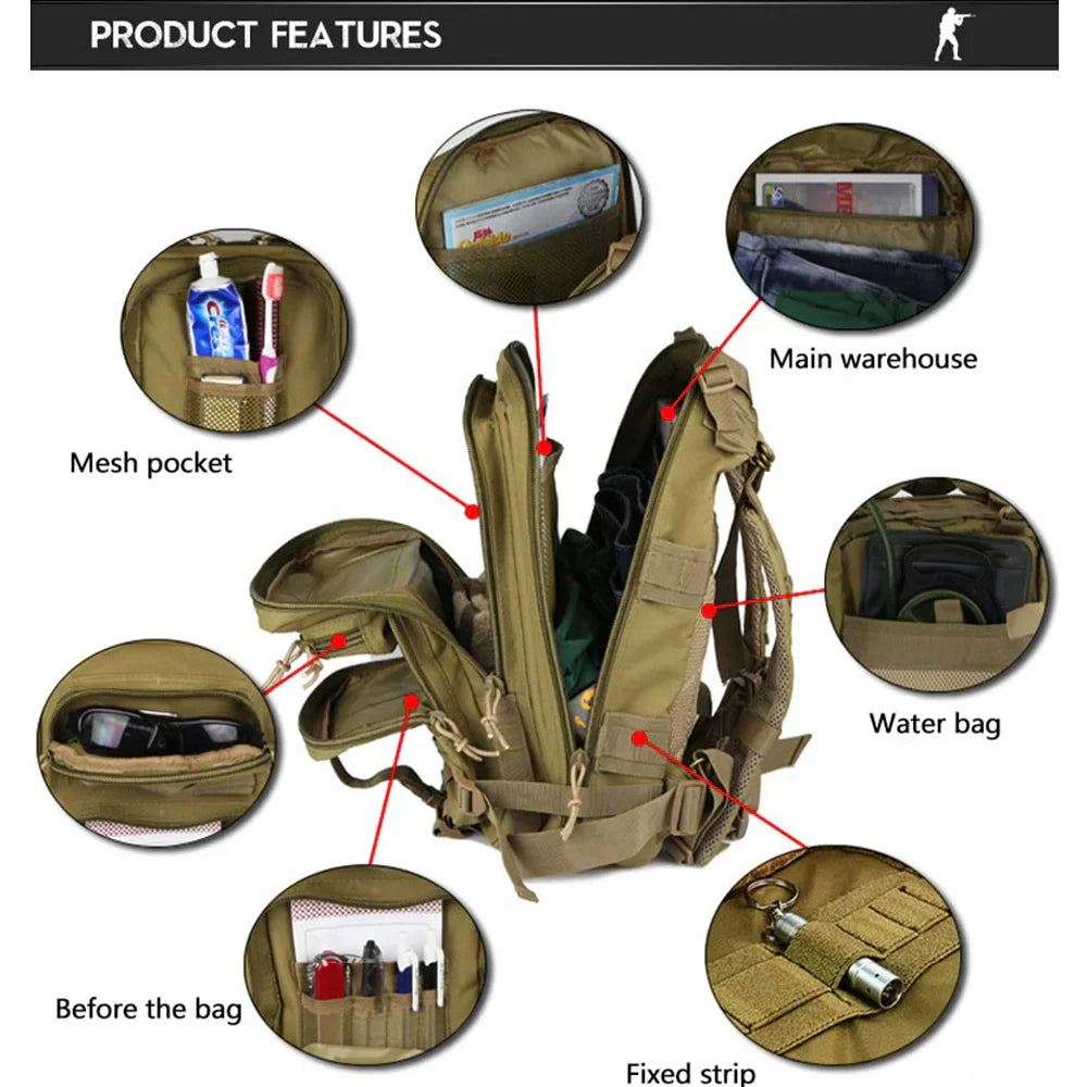 30L Outdoor Military Backpack 600D Nylon Waterproof Tactical