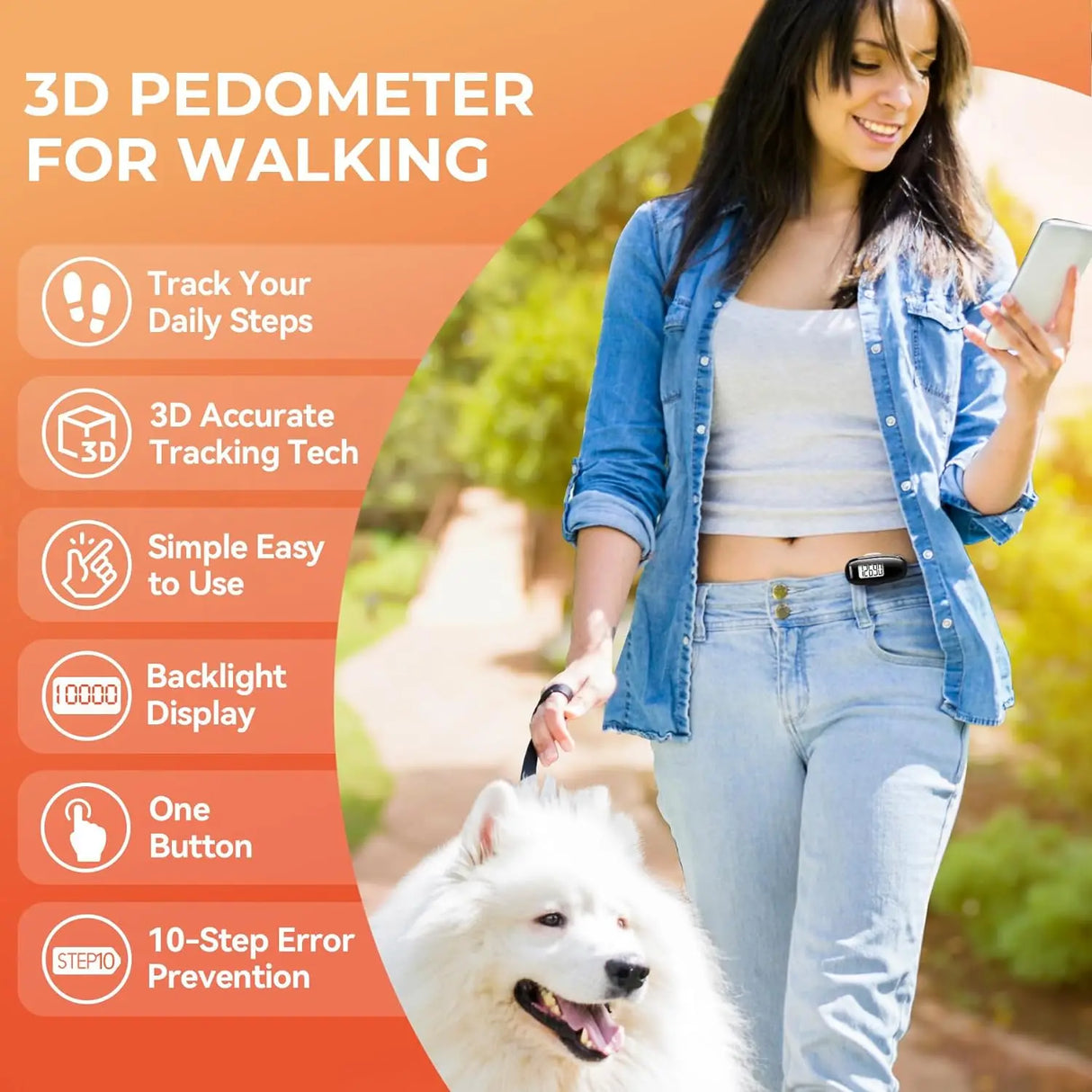 3D Pedometer for Walking, Simple Walking Step Counter