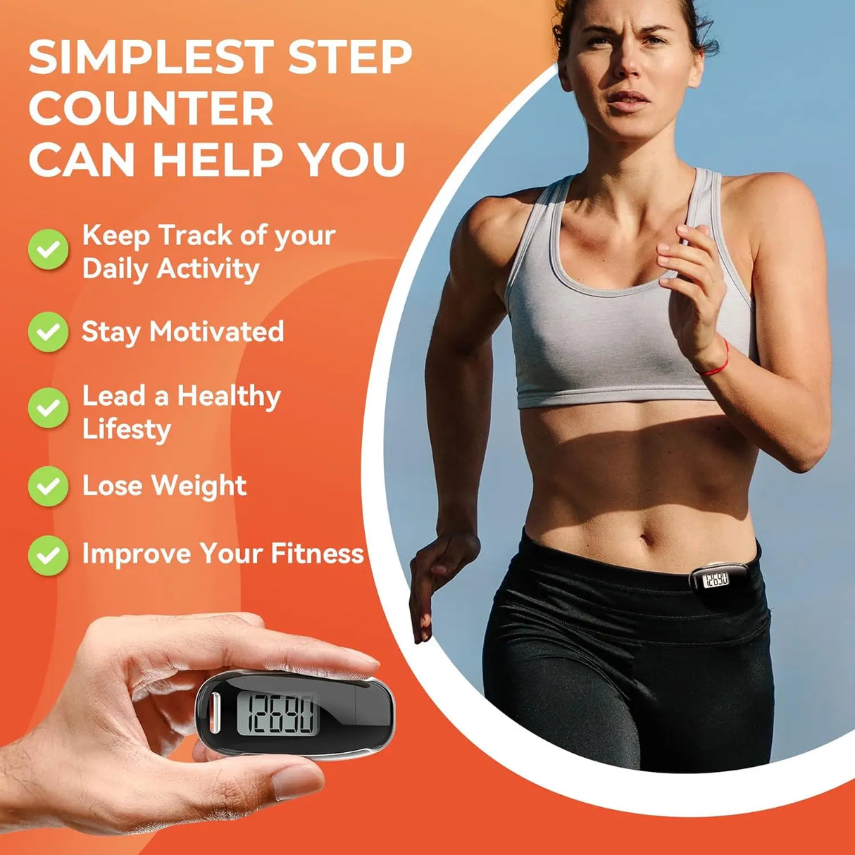 3D Pedometer for Walking, Simple Walking Step Counter