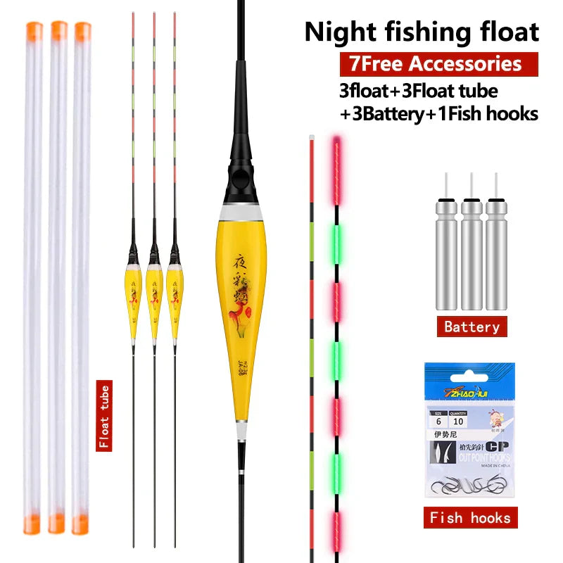 3PCS Luminous Fishing Floats+3 CR425+3 Float Tubes+1 Bag