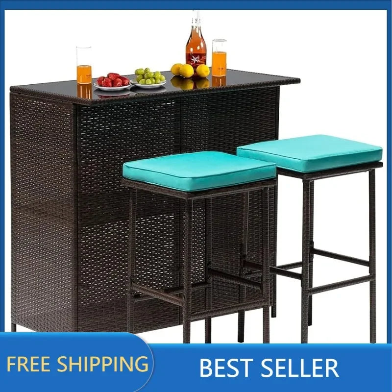 3PCS Patio Bar Set Outdoor Furniture Set Wicker