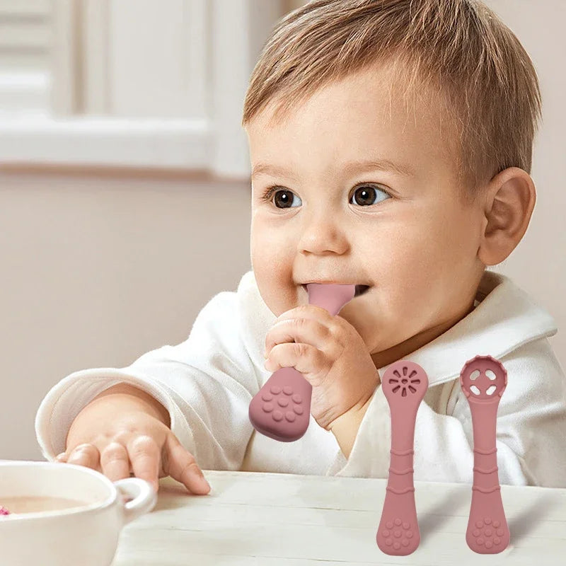 3PCS Silicone Spoon Fork For Baby Utensils Set
