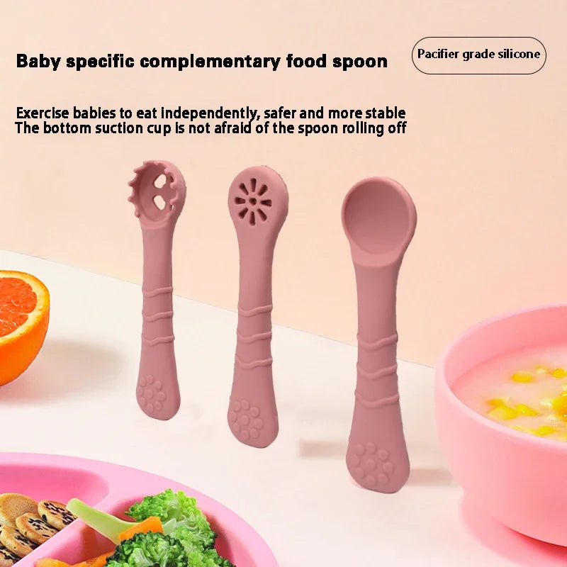 3PCS Silicone Spoon Fork For Baby Utensils Set