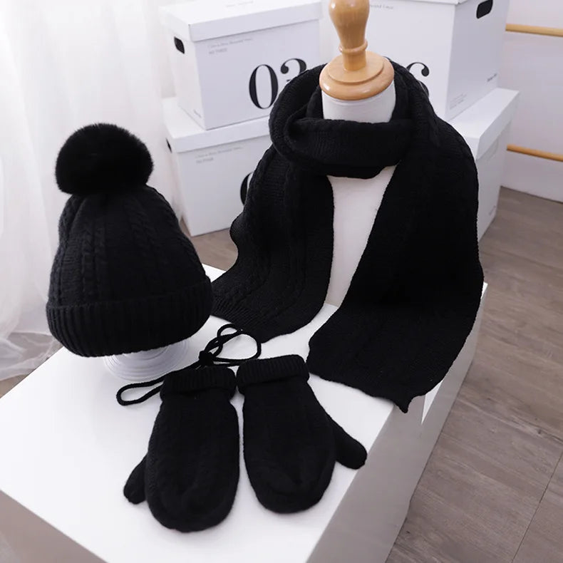 3PCS Winter Baby Hat Scarf Gloves Set Plush