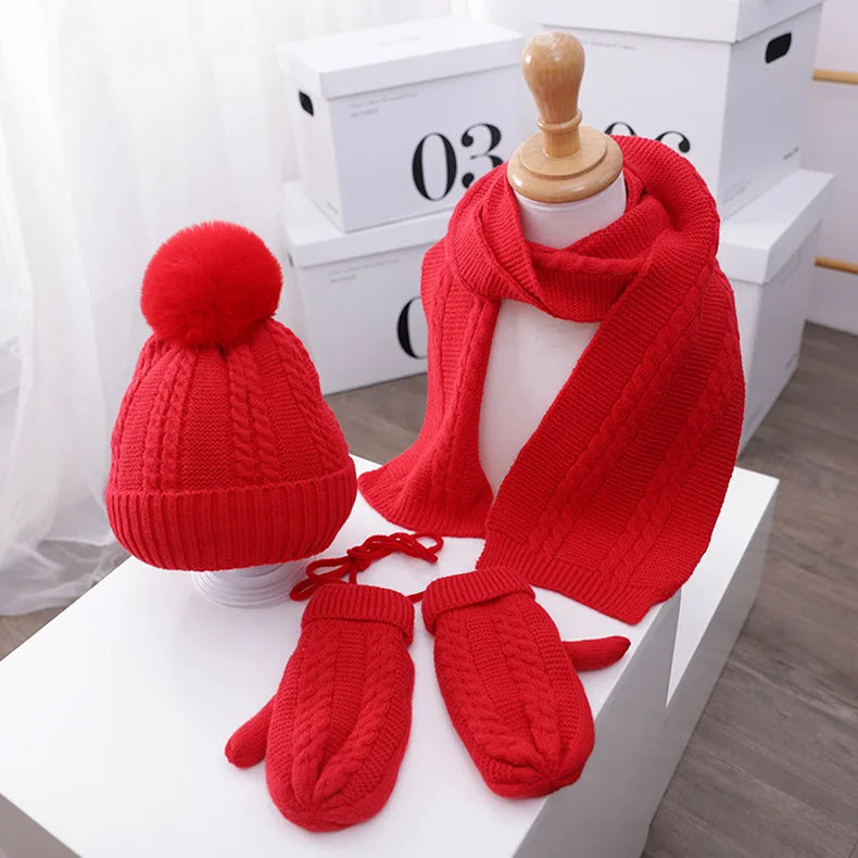 3PCS Winter Baby Hat Scarf Gloves Set Plush