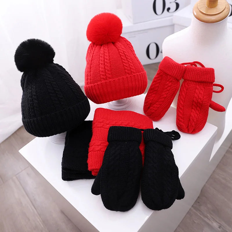 3PCS Winter Baby Hat Scarf Gloves Set Plush