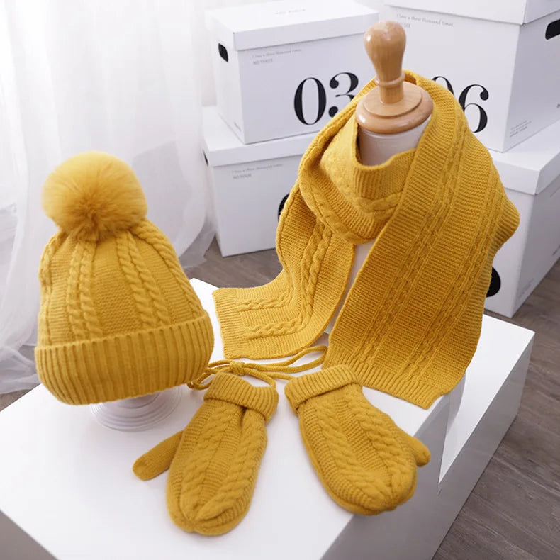 3PCS Winter Baby Hat Scarf Gloves Set Plush