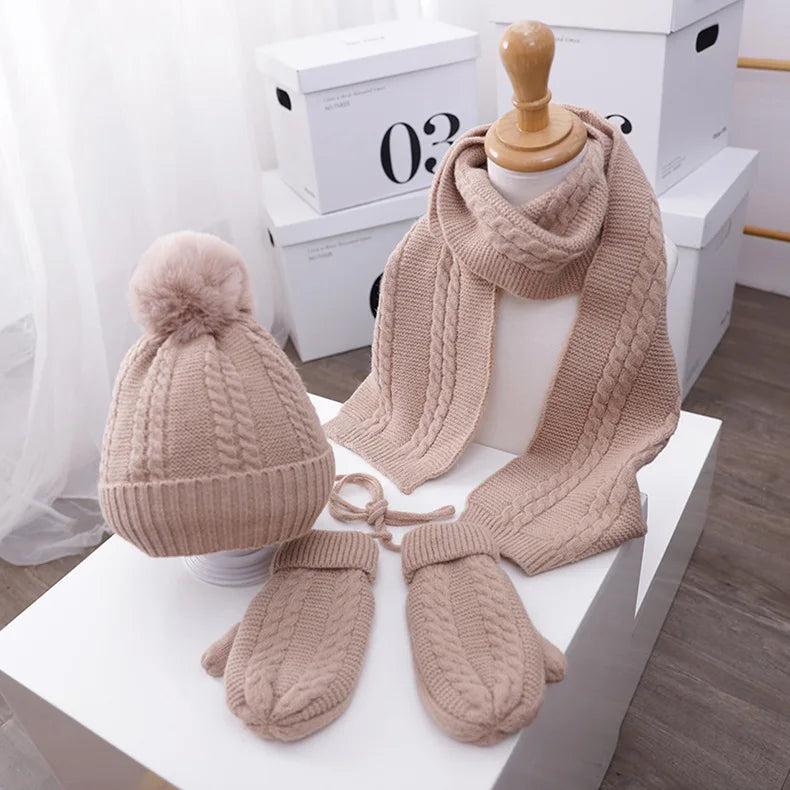 3PCS Winter Baby Hat Scarf Gloves Set Plush