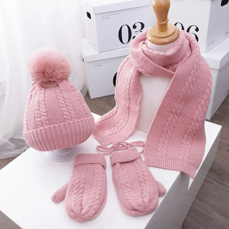 3PCS Winter Baby Hat Scarf Gloves Set Plush