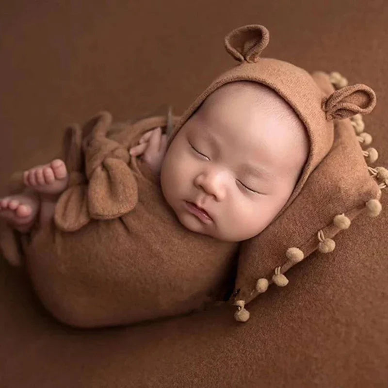 3Pcs Baby Hat Pillow Wraps Photography Props Set
