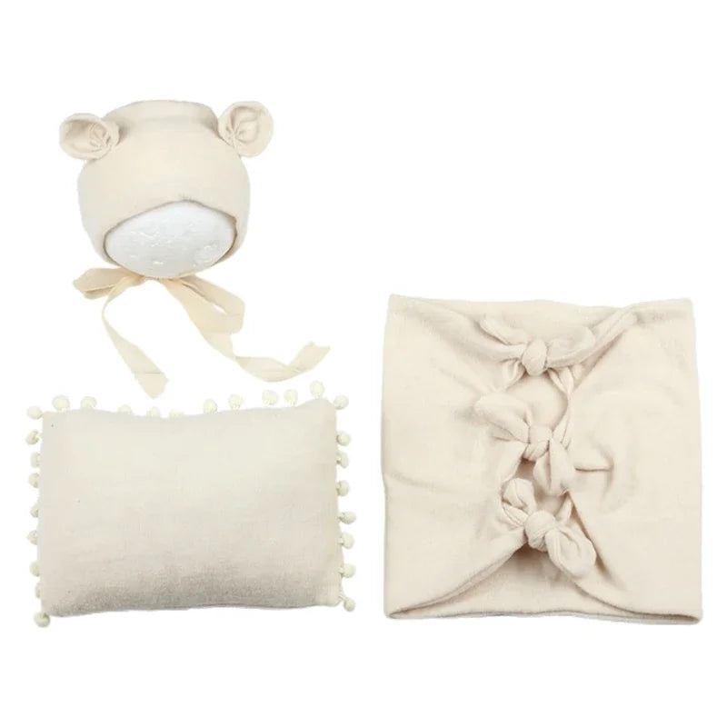 3Pcs Baby Hat Pillow Wraps Photography Props Set