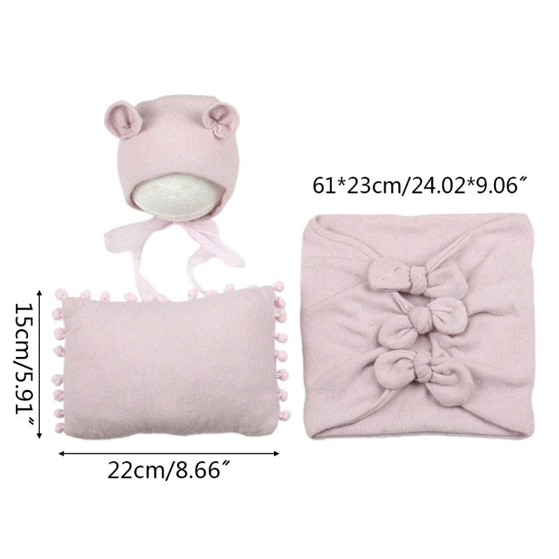 3Pcs Baby Hat Pillow Wraps Photography Props Set