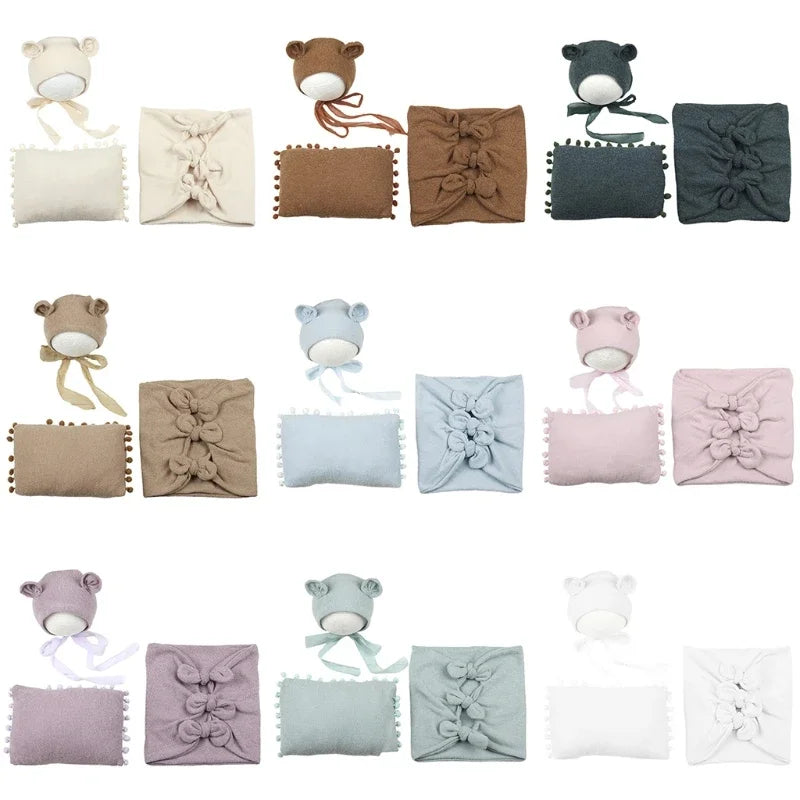 3Pcs Baby Hat Pillow Wraps Photography Props Set